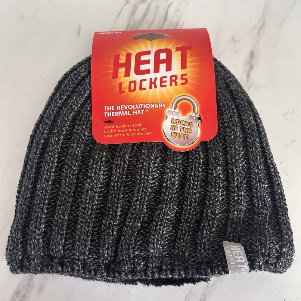 Beanie Heat Lockers Dark Gray M/L Unisex Thermal Knit Hat Beanie Faux Fur 183536